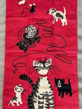 Bright Pink Cat-Print Kitchen Towel by